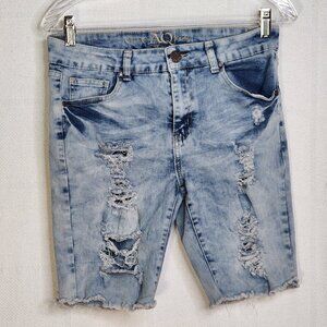 AQ American Quality Acid Wash Distressed Cotton Poly Span Jean Shorts Jr. Sz 11